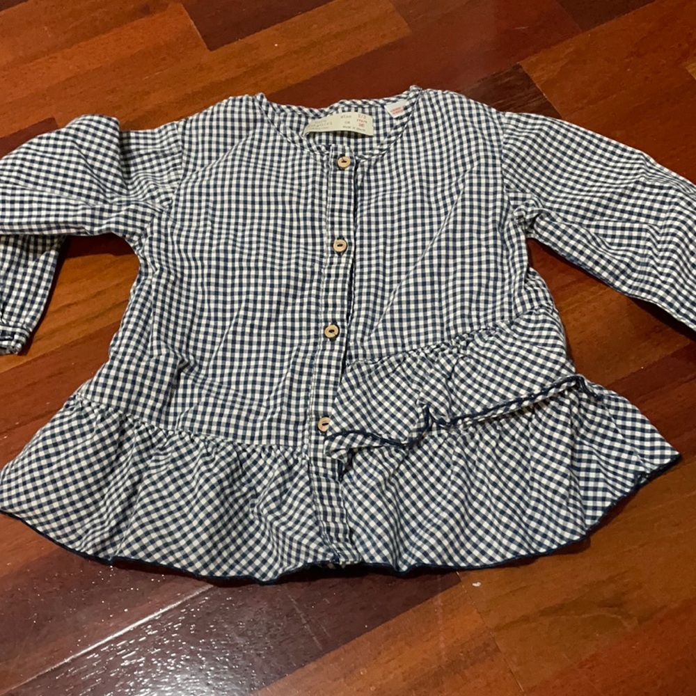Navy and white check blouse girls sz 2 3